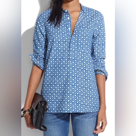 Madewell Tops - Printed Madewell Button Up Shirt Denim and White Diamond Pattern Size Small